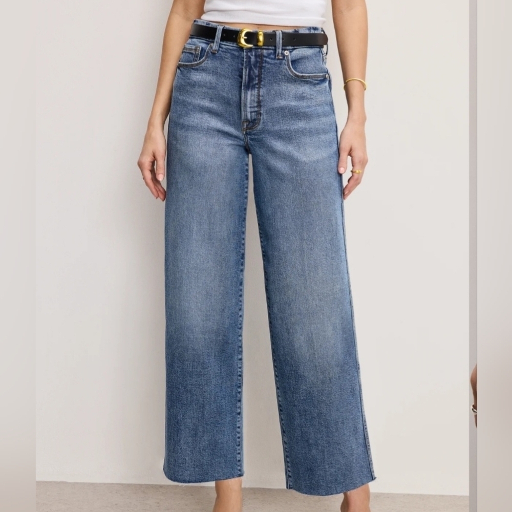 Good American Good Skate Wide Cropped Jean Size 6/28 Medium Blue Wash